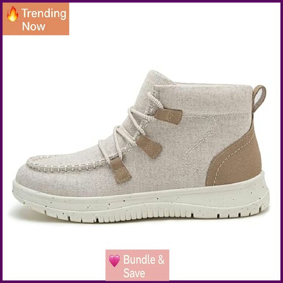 Women's Lace Up Ankle Boots Lightweight Comfortable Walking Flat Booties - Picture 4 of 8